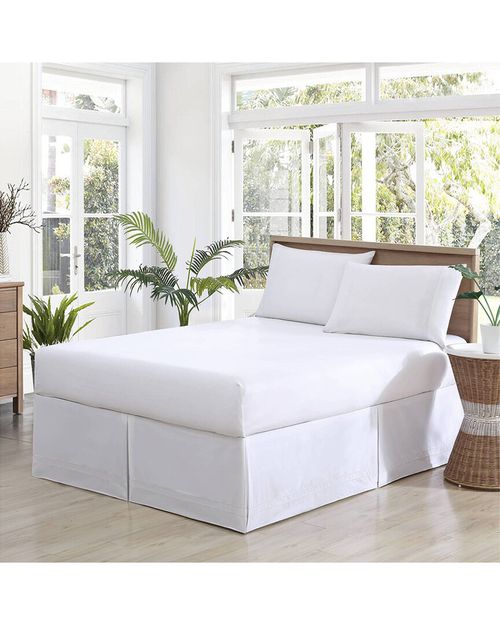 Pleated Solid White Bed Skirt
