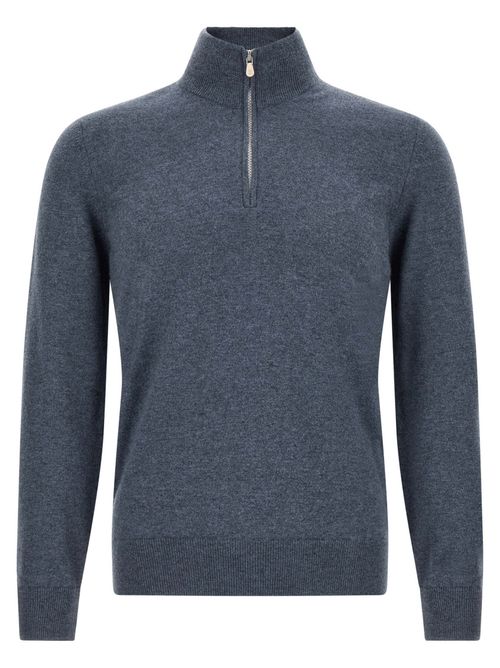 Blue Solid Mock Collar Sweater