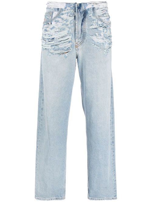 Ripped straight-leg jeans - Blue