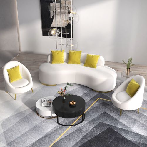 Gray Velvet Upholstered Curved Sofa Living Room Set of 3 with Pillows Chairs & 3-seater