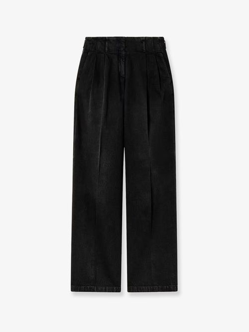 Stone-Washed Cotton Trousers — Black