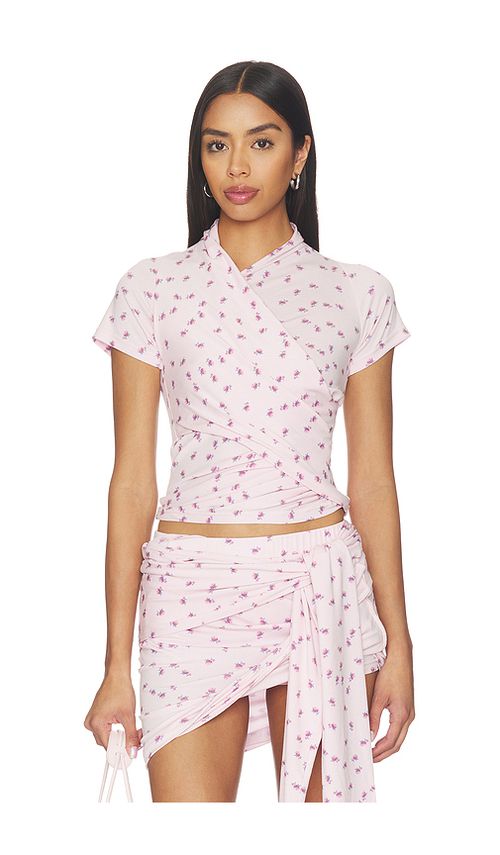 MARRKNULL Asymmetrical Ruffle T-Shirt in Pink. - XS also in S