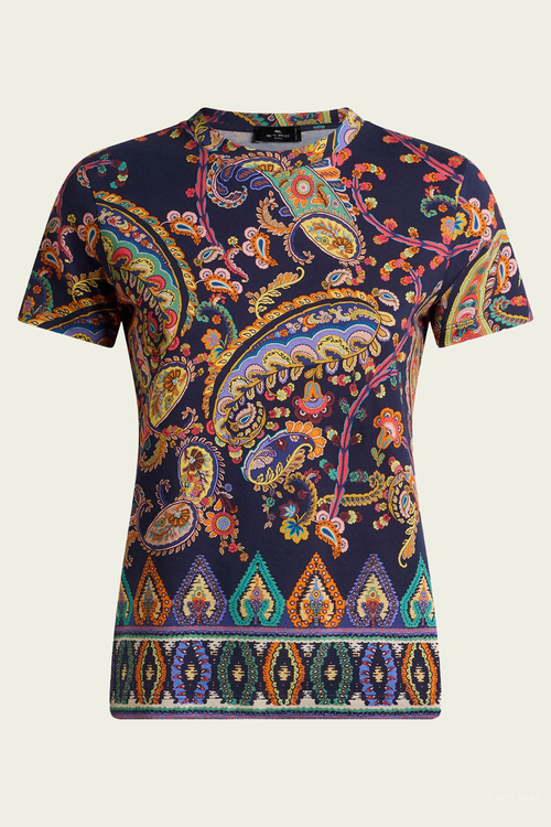 Floral Paisley-Print Medallion T-Shirt in Navy Multicolor