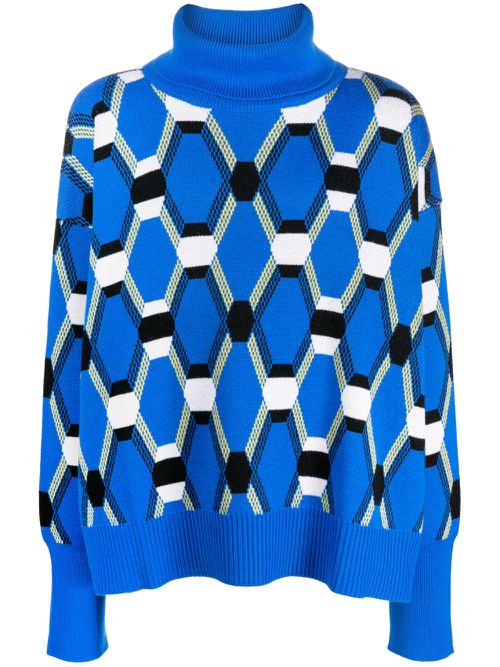 Abstract-print wool jumper - Blue