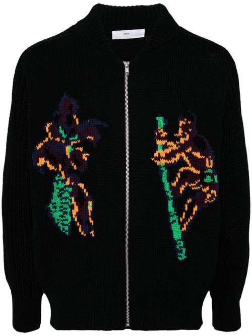 Jacquard zip-up cardigan - Black