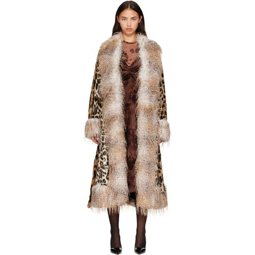 Beige & Brown Belted Faux-Fur Coat