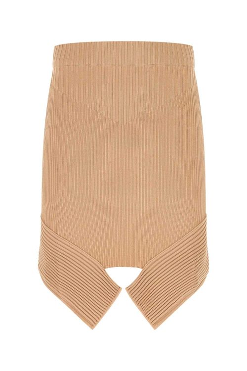 Ribbed Viscose Blend Skirt — Beige