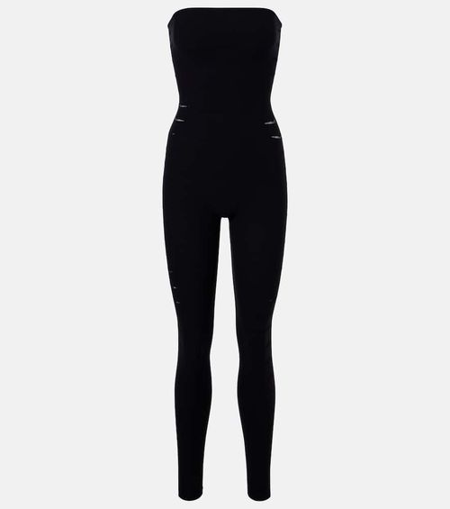 Slash cutout strapless jersey catsuit