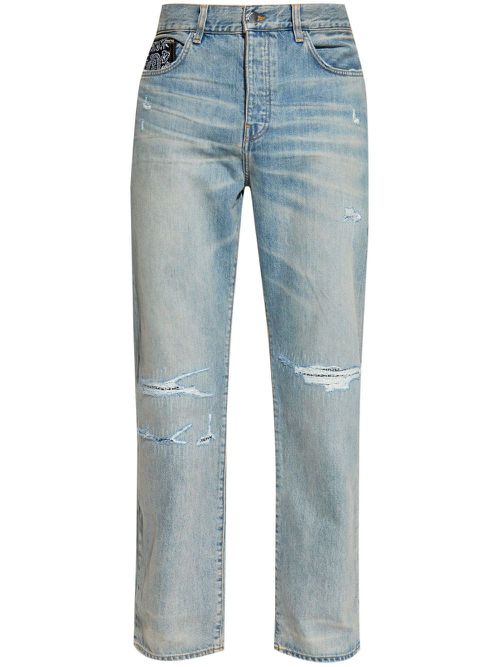 Bandana Repair mid-rise straight-leg jeans - Blue