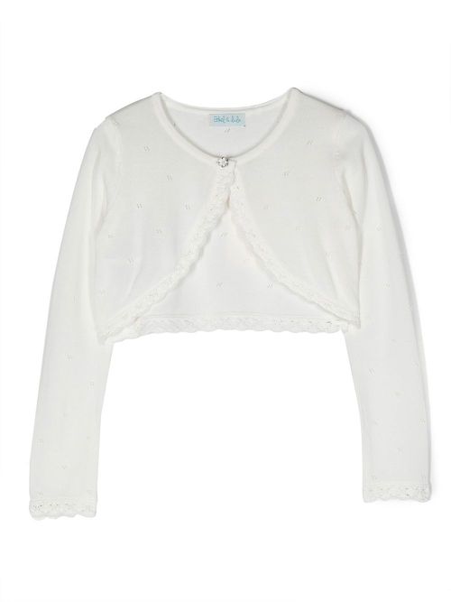 Lace-trim detail cardigan - White
