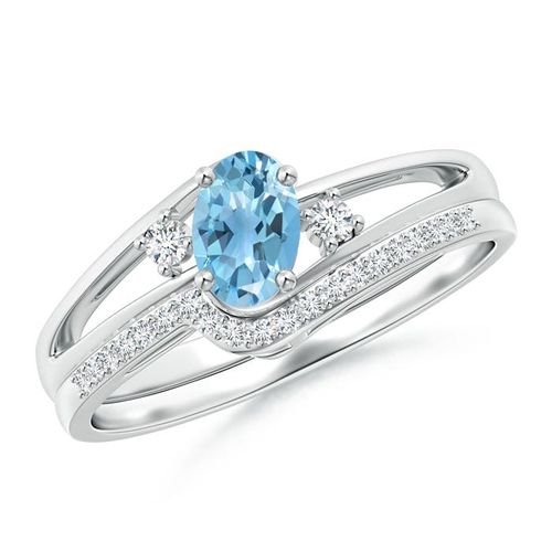 Angara 0.54 Carat Oval Swiss Blue Topaz and Diamond Bridal Set in Platinum
