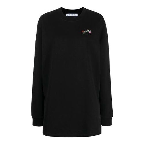 (WMNS) Arrow Embroidered Flowers Sports Long Loose Fit Black Hoodie