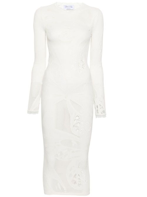 Lace-trim panelled midi dress - Neutrals
