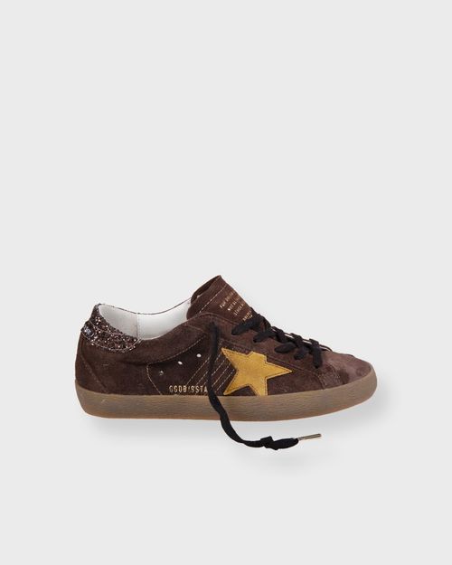 Golden Goose Deluxe Brand Sneakers Super-Star Suede Glitter Heel Brown EUR