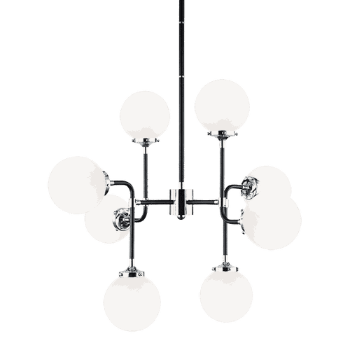 Black & Chrome Eight Light Pendant from the Particles Collection