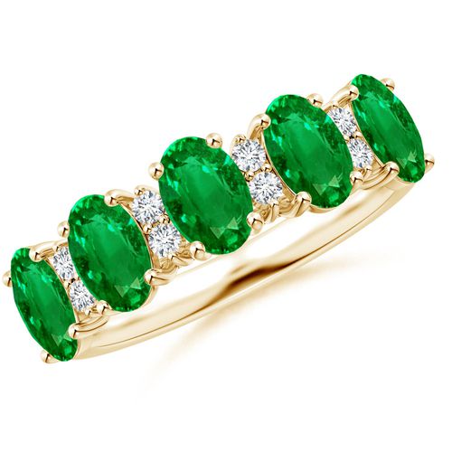 Angara 2.0 Carats Five Stone Emerald and Diamond Wedding Ring in 18K Yellow Gold