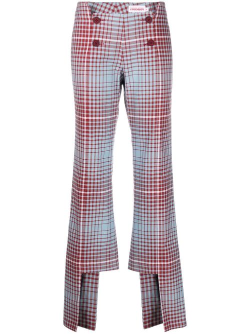 Panelled check-pattern trousers - Blue