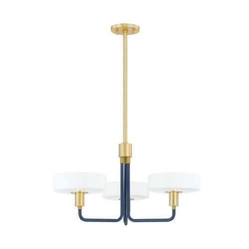 Aston 3-Light Chandelier in Aged Brass with Slate Blue