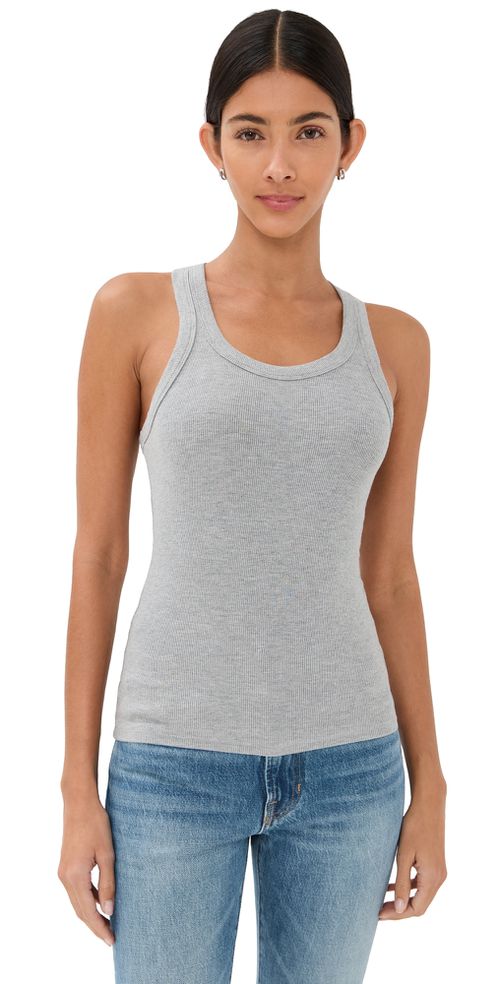 Rib Fitted Scoop Tank Heathered Grey