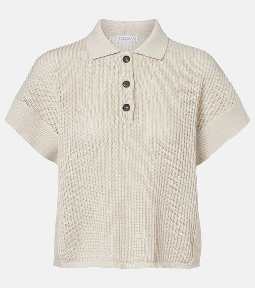Cotton-blend lamé polo shirt