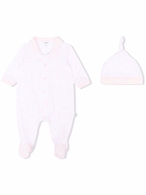 Logo-print cotton babygrow set - White