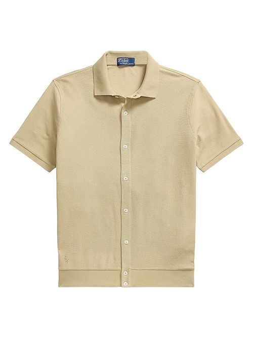 Men's Honeycomb-Knit Cotton Polo Shirt - Coastal Beige