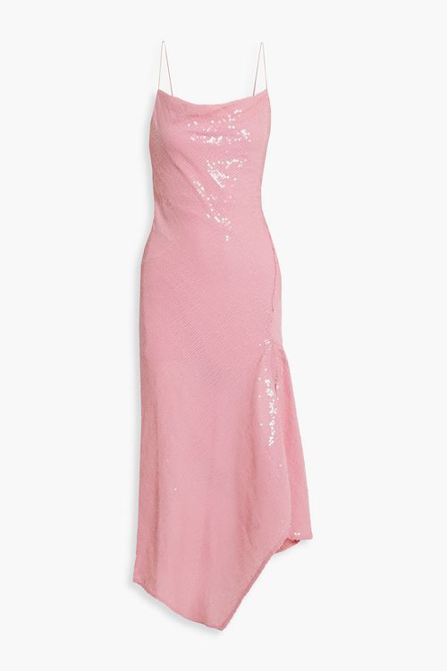 Alice Olivia - Harmony asymmetric sequined chiffon midi dress