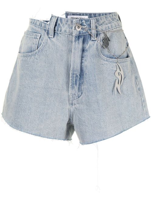 High-rise distressed denim shorts - Blue