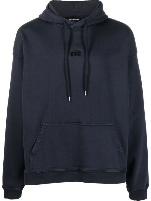 Embroidered-logo hoodie - Blue