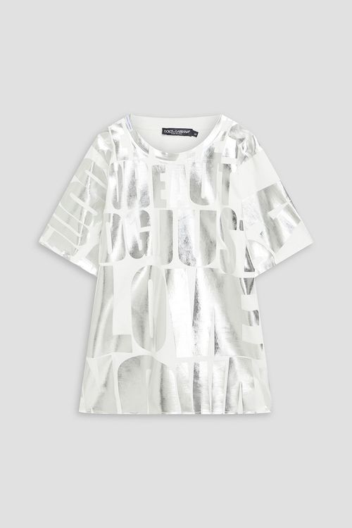 Metallic printed cotton-jersey T-shirt