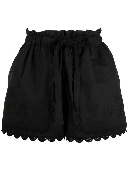 Scallop-edge embroidered mini shorts - Black