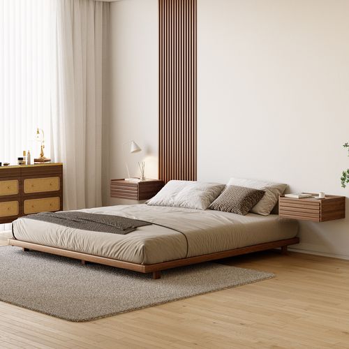 Japanese Style King Low Bed Frame Black Floor Bed