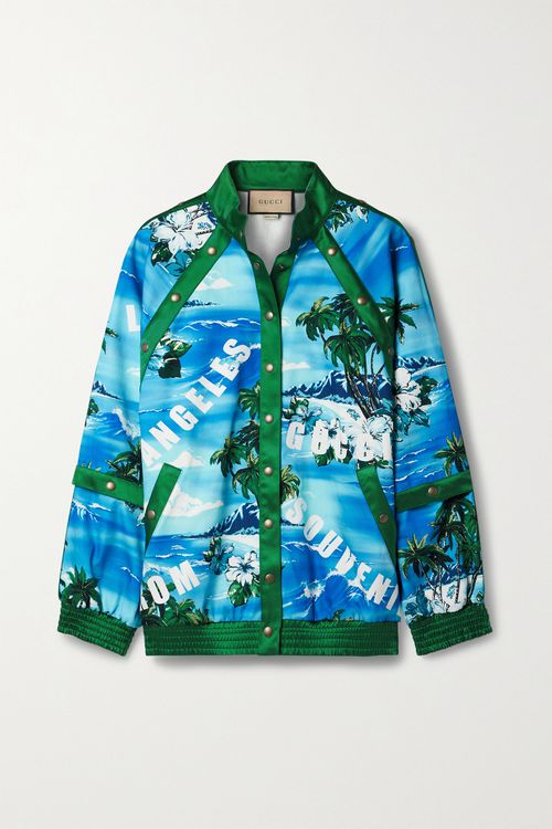 Love Parade Satin-trimmed Printed Cotton-canvas Bomber Jacket - Turquoise - S
