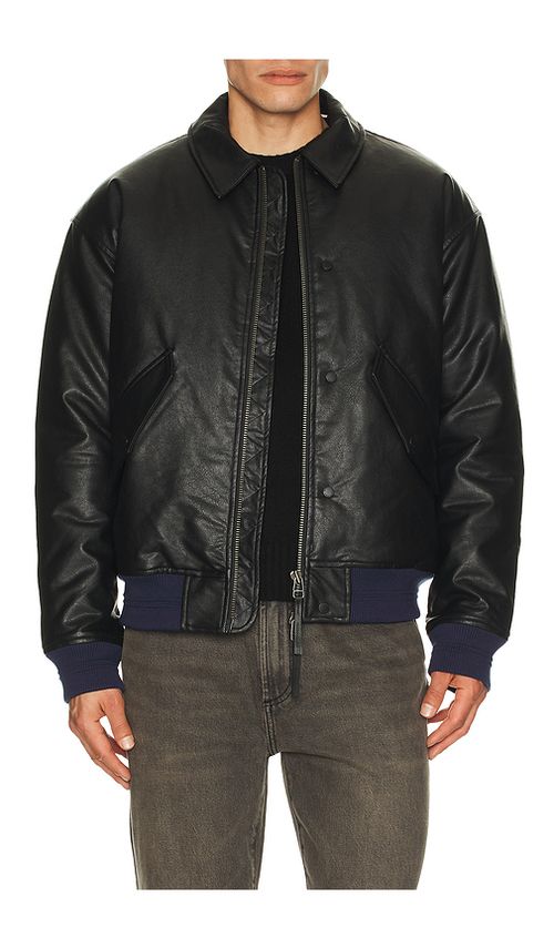 Scotch & Soda Faux Leather Puffer Jacket in Black. S. Also in L, M, XL/1X