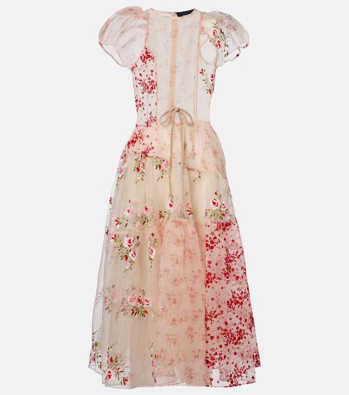 Patchwork sheer organza midi dress