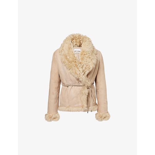 Womens Light Beige Moss Shearling-trim Suede Jacket 