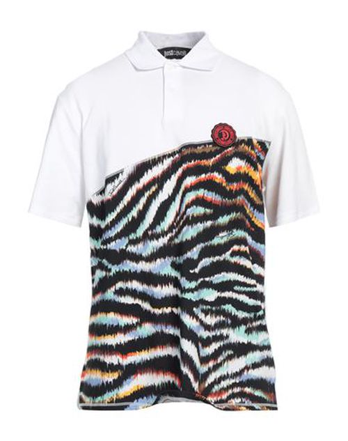 Just Cavalli Man Polo shirt White Size 3XL Cotton, Viscose, Polyamide, Elastane