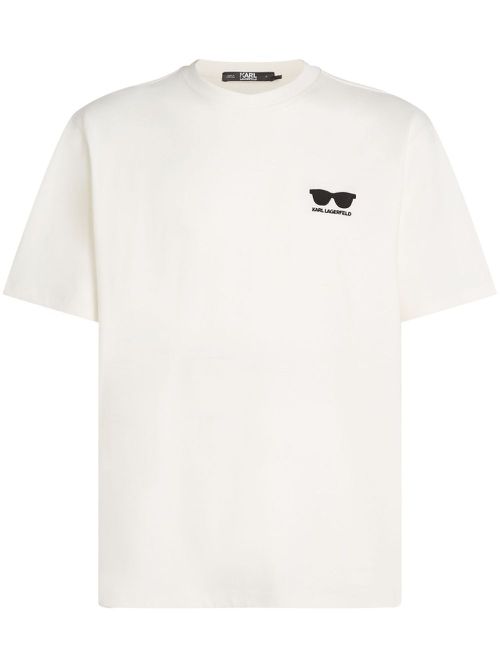 Sunglasses-embroidered organic-cotton T-shirt - White