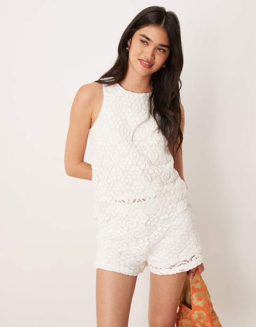 Cotton crochet sleeveless top co-ord in white