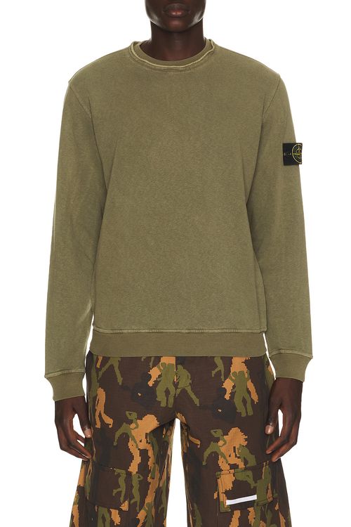 Stone Island Garment Dyed Crew Neck Sweatshirt in Military Green - Army. L also in M, XL/1X, XXL/2X