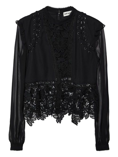 Pre-owned lace-trimmed blouse - Black