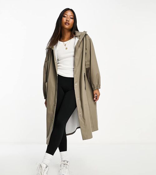 ASOS DESIGN Petite rubberized rain parka coat in mushroom-Brown