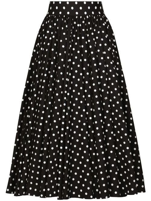 Polka-dot cotton midi skirt - Black
