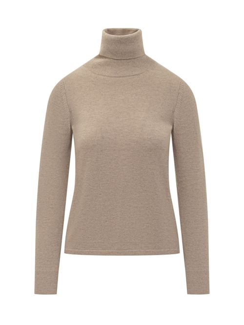 Beige Solid Turtle Neck Sweater
