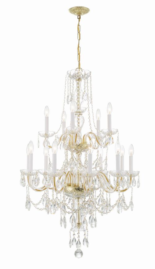 Traditional Crystal 15-Light Chandelier in Polished Bra