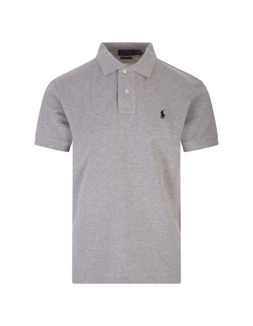 Man Slim-fit Custom Polo Shirt In Grey Pique With Contrast Pony