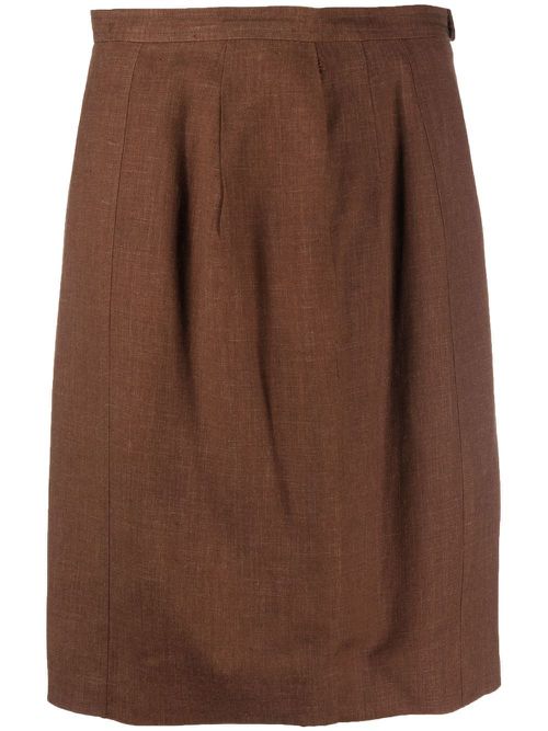 High-waisted linen skirt - Brown