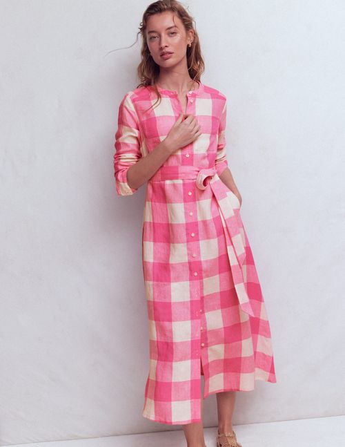 Women's Mollie Linen Shirt Dress in Pink | Size 0
