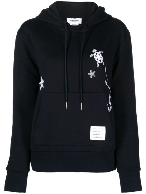 Nautical embroidery cotton hoodie - Blue