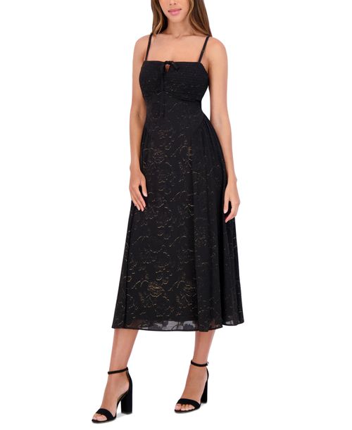 navy blue dress for baby girl Kensie Short Sleeve Smocked Waist A-Line Midi Dress main image 0